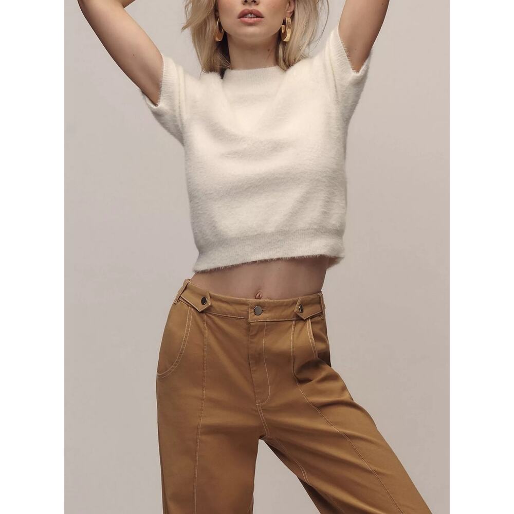 Anthropologie Maeve Women’s Contrast Stitch High Rise Wide Leg Pants Size 8 - Picture 8 of 12